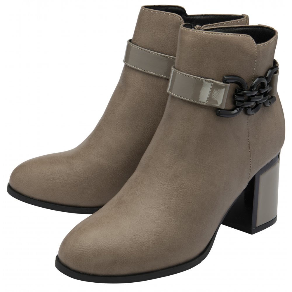 Lotus Amarin TAUPE Block Heel Zip Ankle Boot ULB454