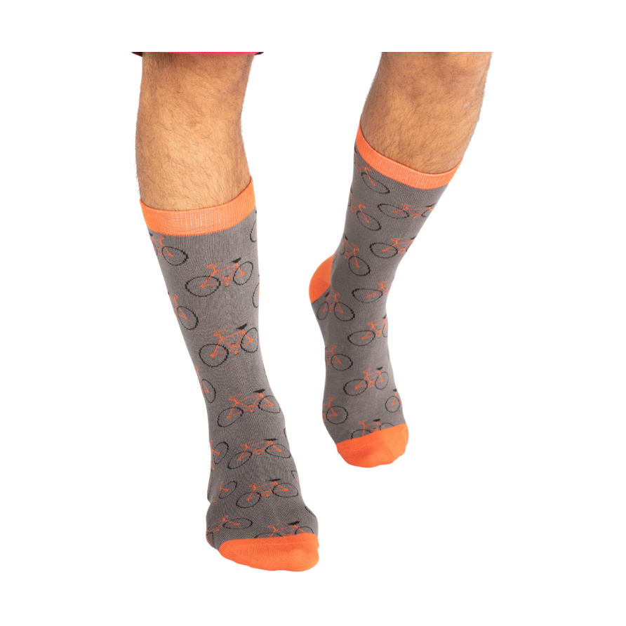 Mr Heron Bike Stripe GREY Quality Bamboo Socks MH168