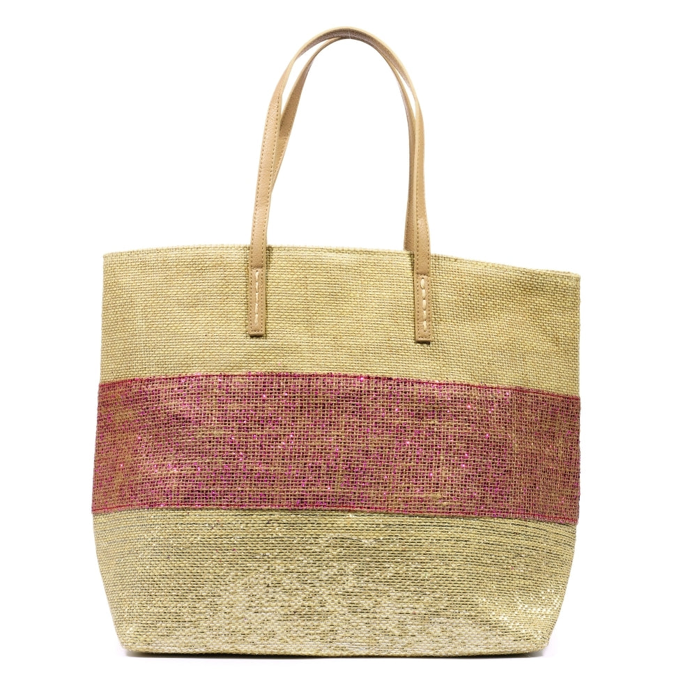lunar Verena Straw Beach Bag Pink Stripe