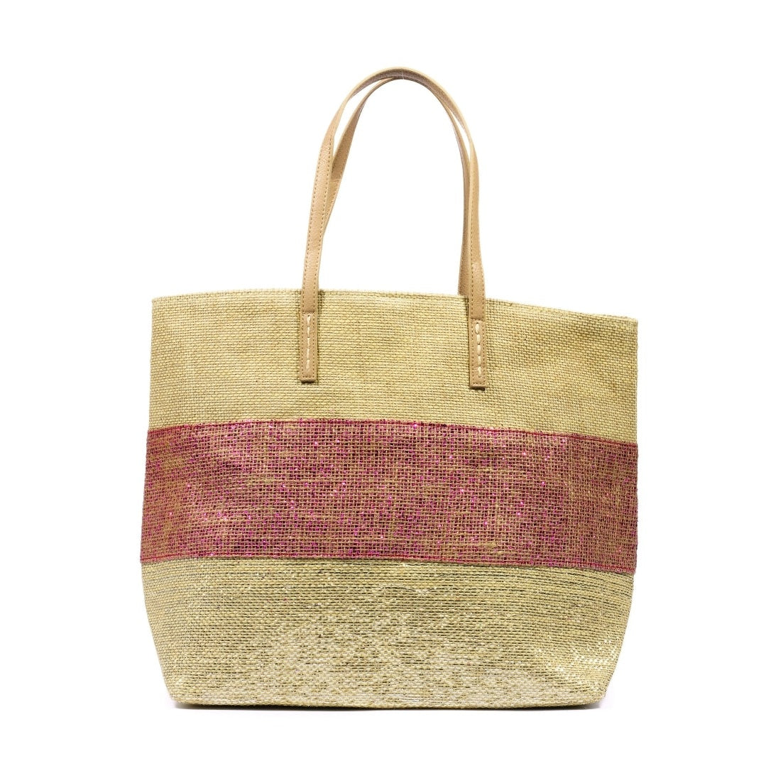 lunar Verena Straw Beach Bag Pink Stripe
