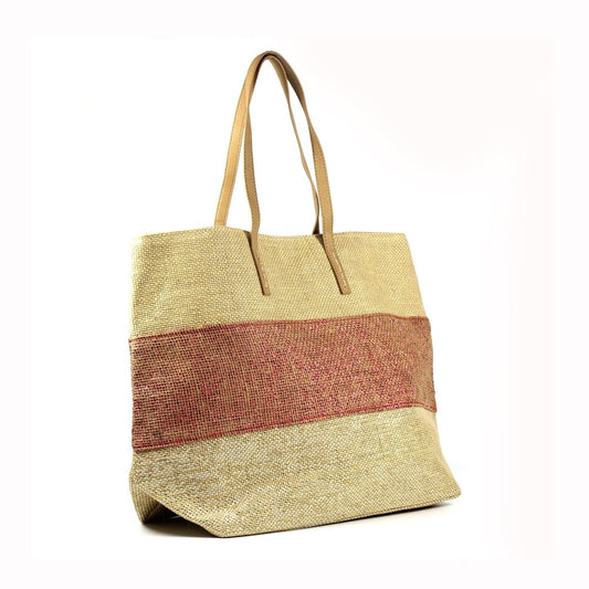 lunar Verena Straw Beach Bag Pink Stripe