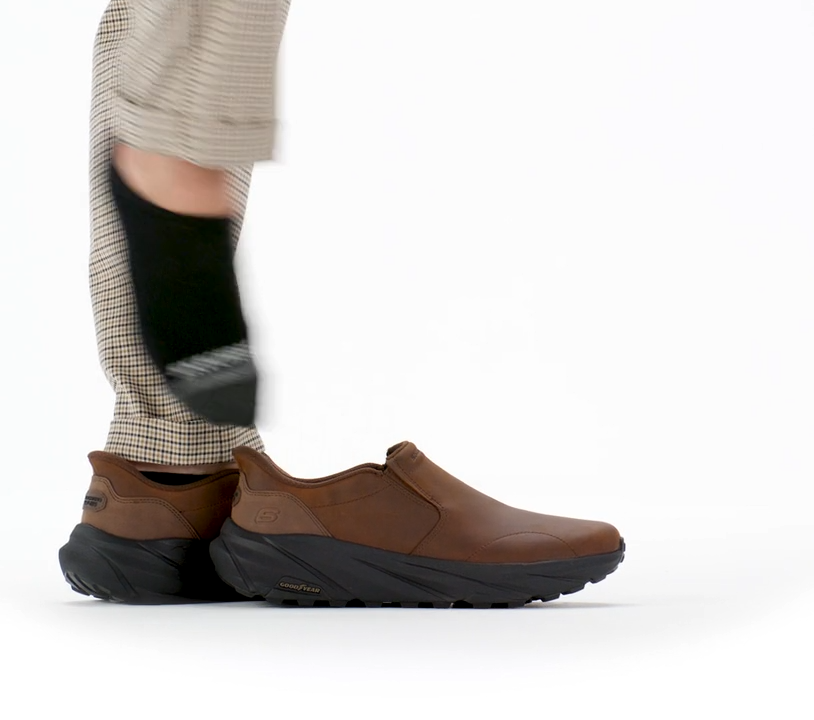 Skechers Slip Ins 205547 BROWN Waxy Leather Slip On Shoe 205547CDB