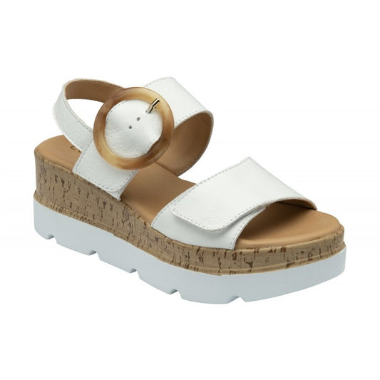 Lotus Cammie WHITE Leather Chunky Wedge Adjustable Sandal ULP268
