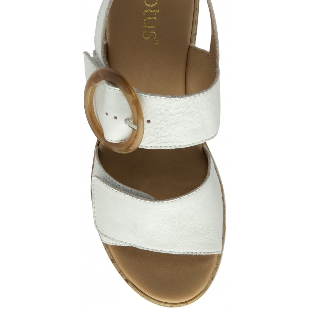 Lotus Cammie WHITE Leather Chunky Wedge Adjustable Sandal ULP268