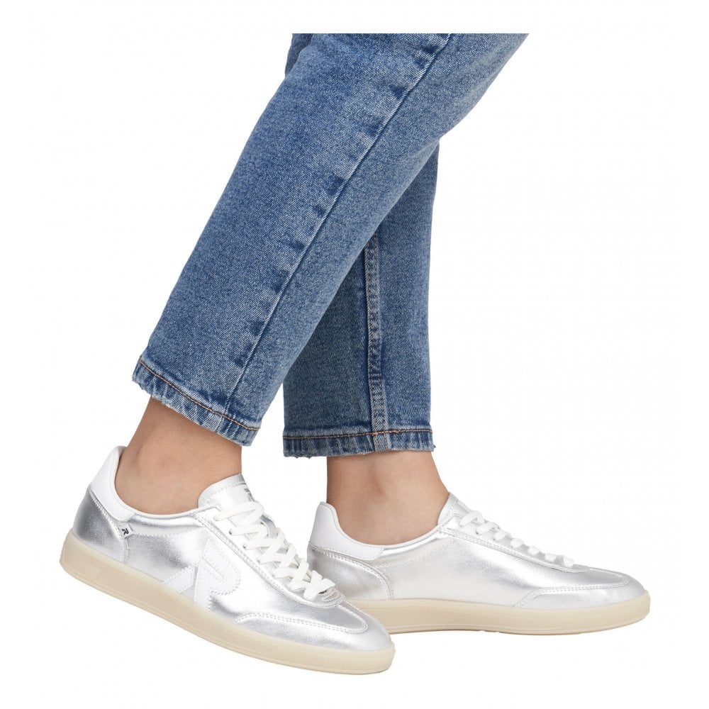 Rieker W2200 Silver Leather Retro Trainers W2200-90