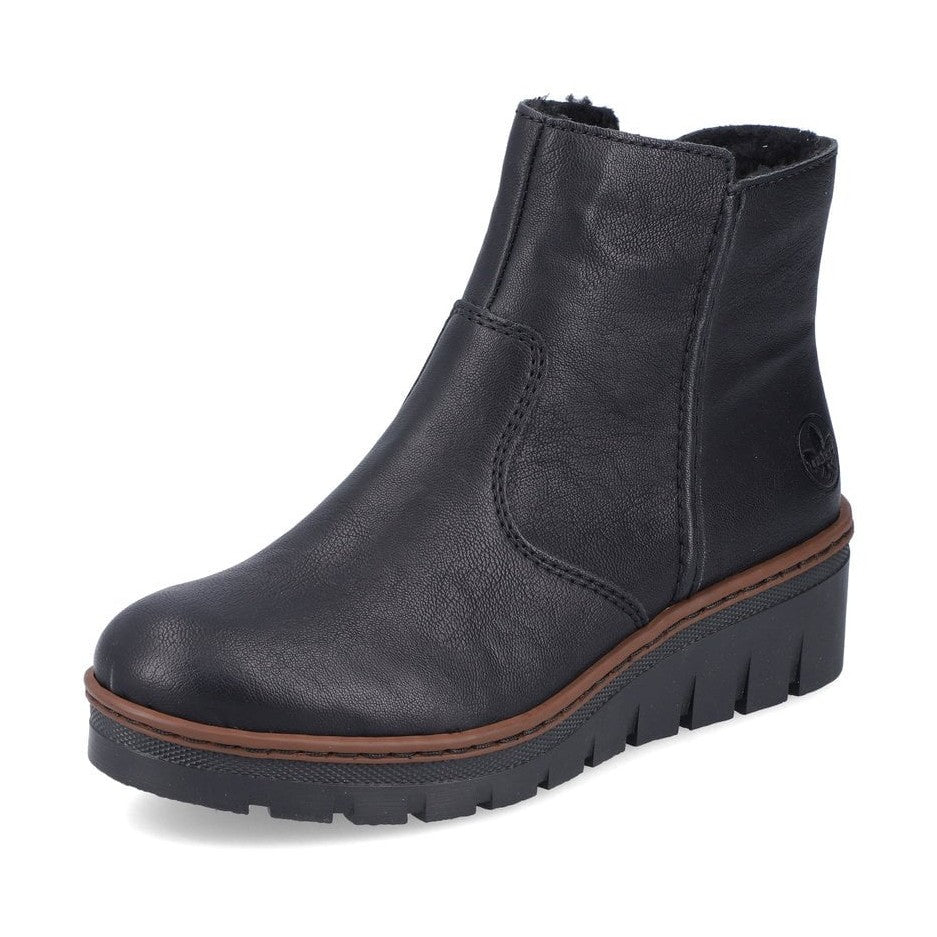 Rieker X9150 BLACK Wedge Zip Ankle Boot X9150-00