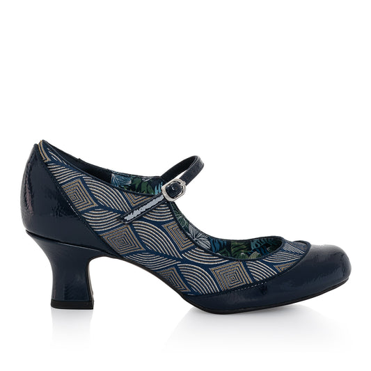 Ruby Shoo Bar Shoe Clara NAVY Geometric.