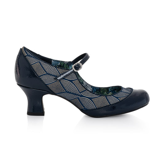 Ruby Shoo Bar Shoe Clara NAVY Geometric.