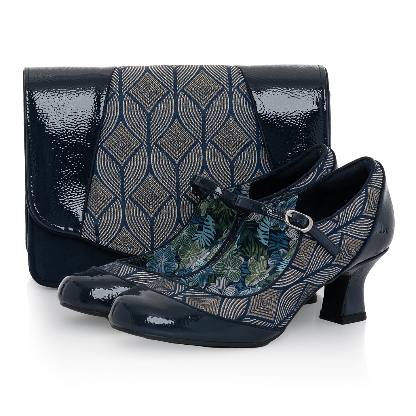 Ruby Shoo Bar Shoe Clara NAVY Geometric.