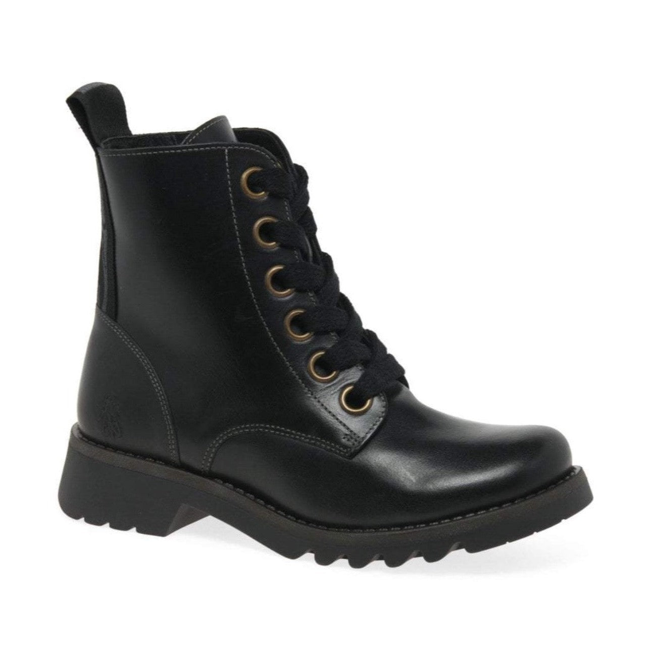 FLY London Ankle Boot Ragi BLACK Soft Leather Military Style Lace Boot
