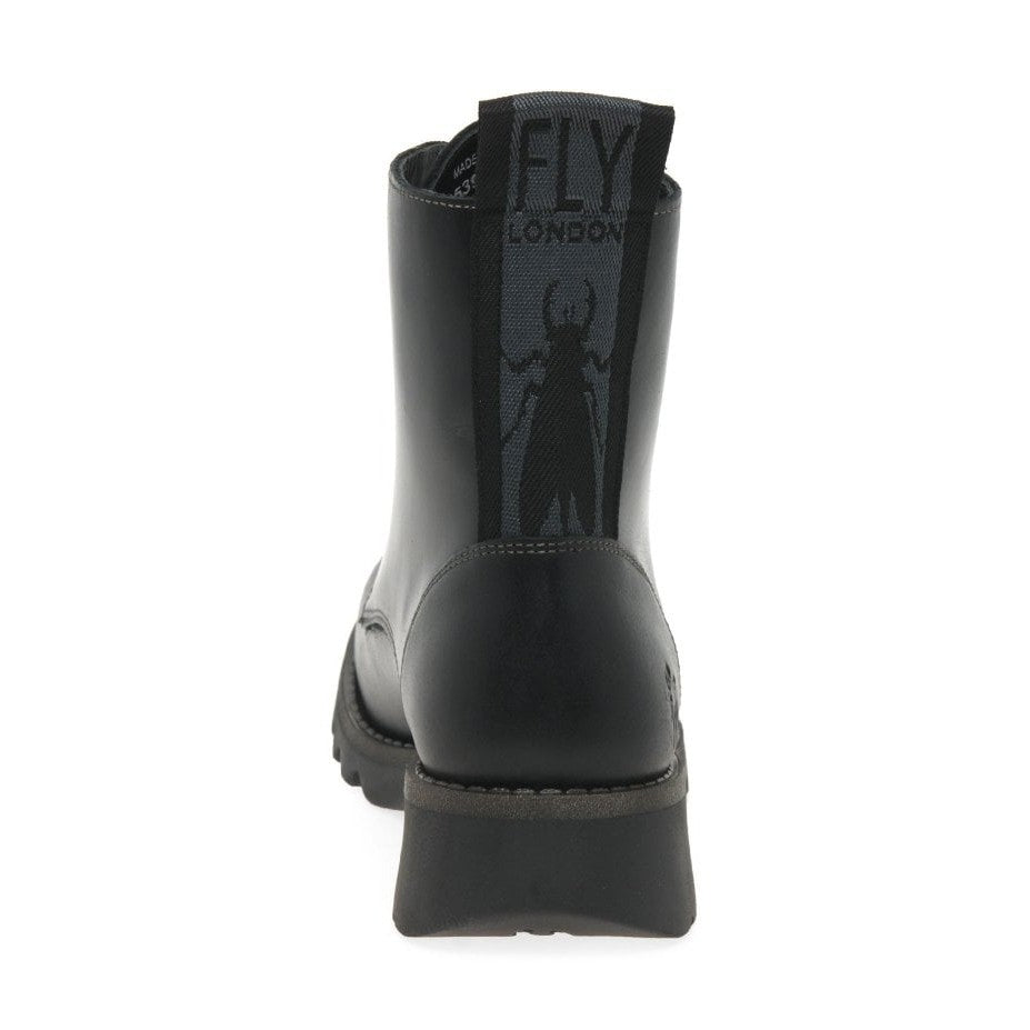 FLY London Ankle Boot Ragi BLACK Soft Leather Military Style Lace Boot