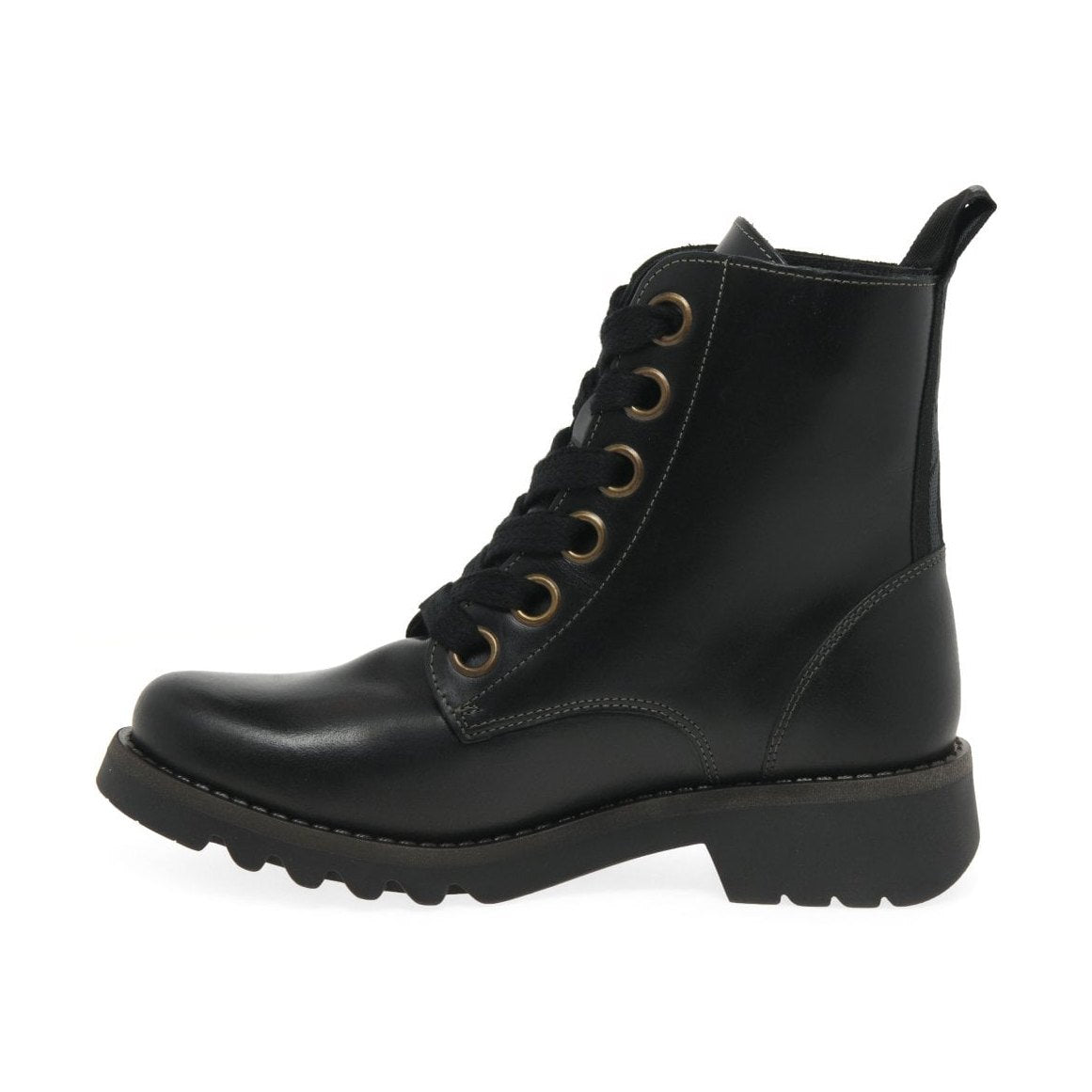 FLY London Ankle Boot Ragi BLACK Soft Leather Military Style Lace Boot