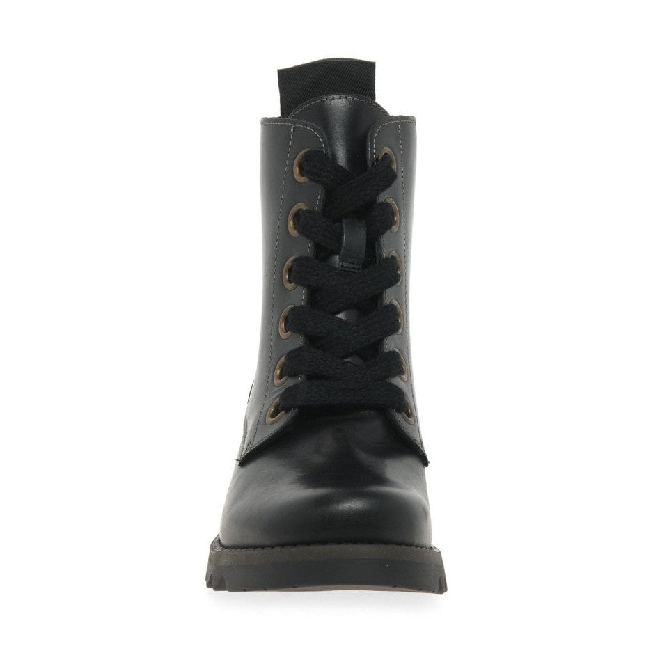 FLY London Ankle Boot Ragi BLACK Soft Leather Military Style Lace Boot