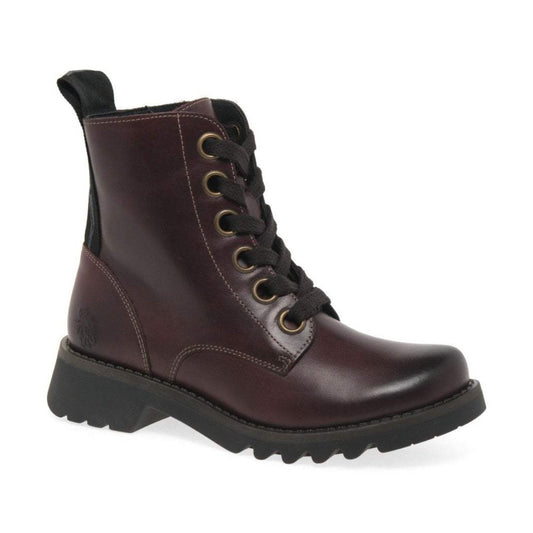 Fly London Ankle Boot Ragi Purple Soft Leather Military Style lace boot