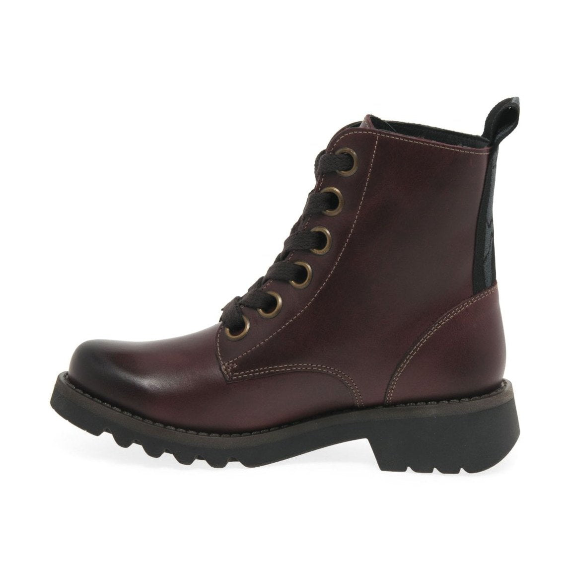 Fly London Ankle Boot Ragi Purple Soft Leather Military Style lace boot