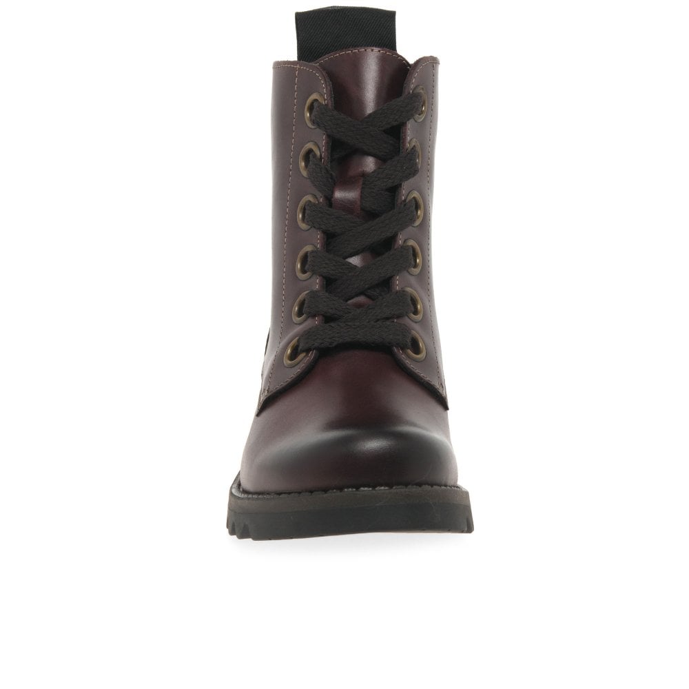 Fly London Ankle Boot Ragi Purple Soft Leather Military Style lace boot
