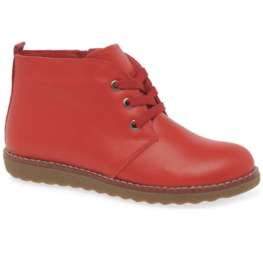 Lunar Claire GLR003 Ladies Red Leather Zip & Lace Ankle Boot