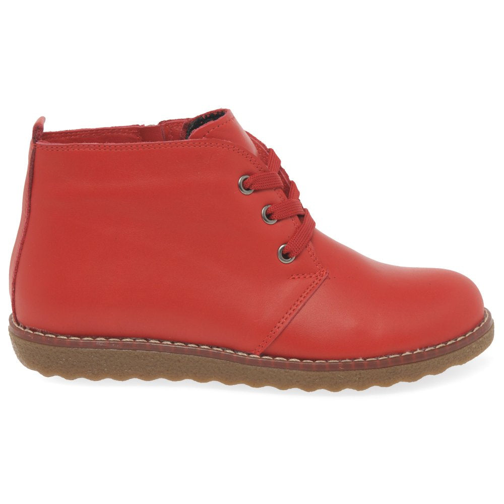 Lunar Claire GLR003 Ladies Red Leather Zip & Lace Ankle Boot