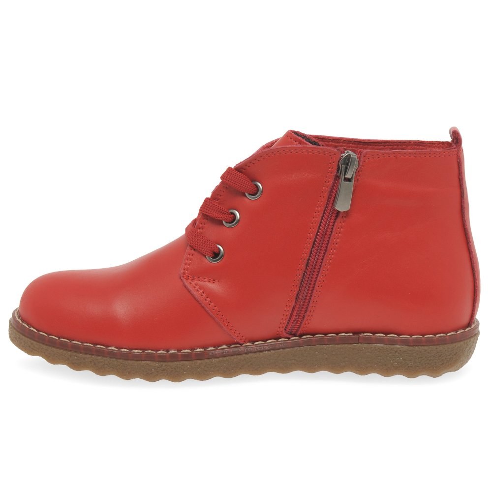 Lunar Claire GLR003 Ladies Red Leather Zip & Lace Ankle Boot