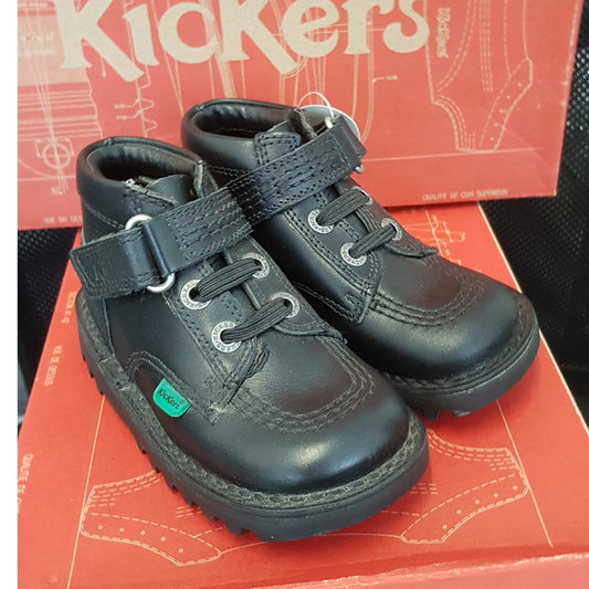Kickers Kick Quick Black Leather Infants slip on Shoe