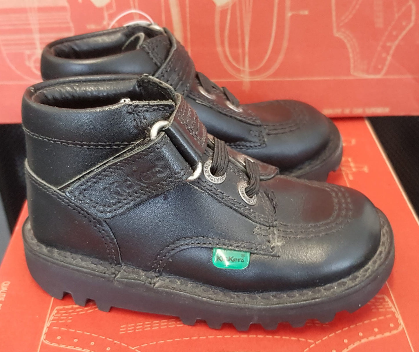 Kickers Kick Quick Black Leather Infants slip on Shoe