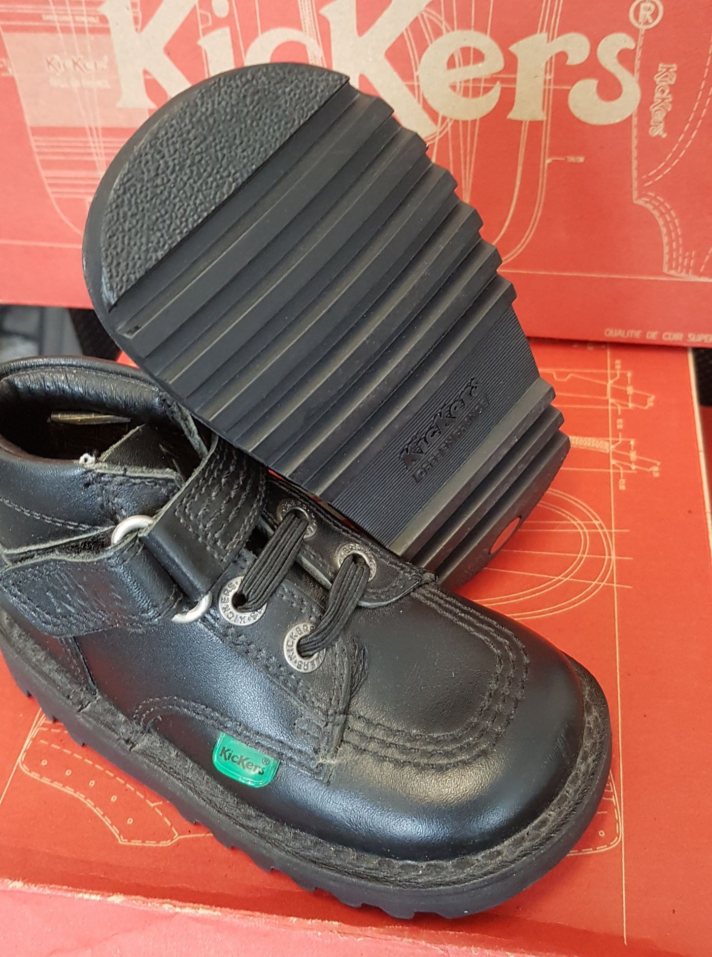 Kickers Kick Quick Black Leather Infants slip on Shoe