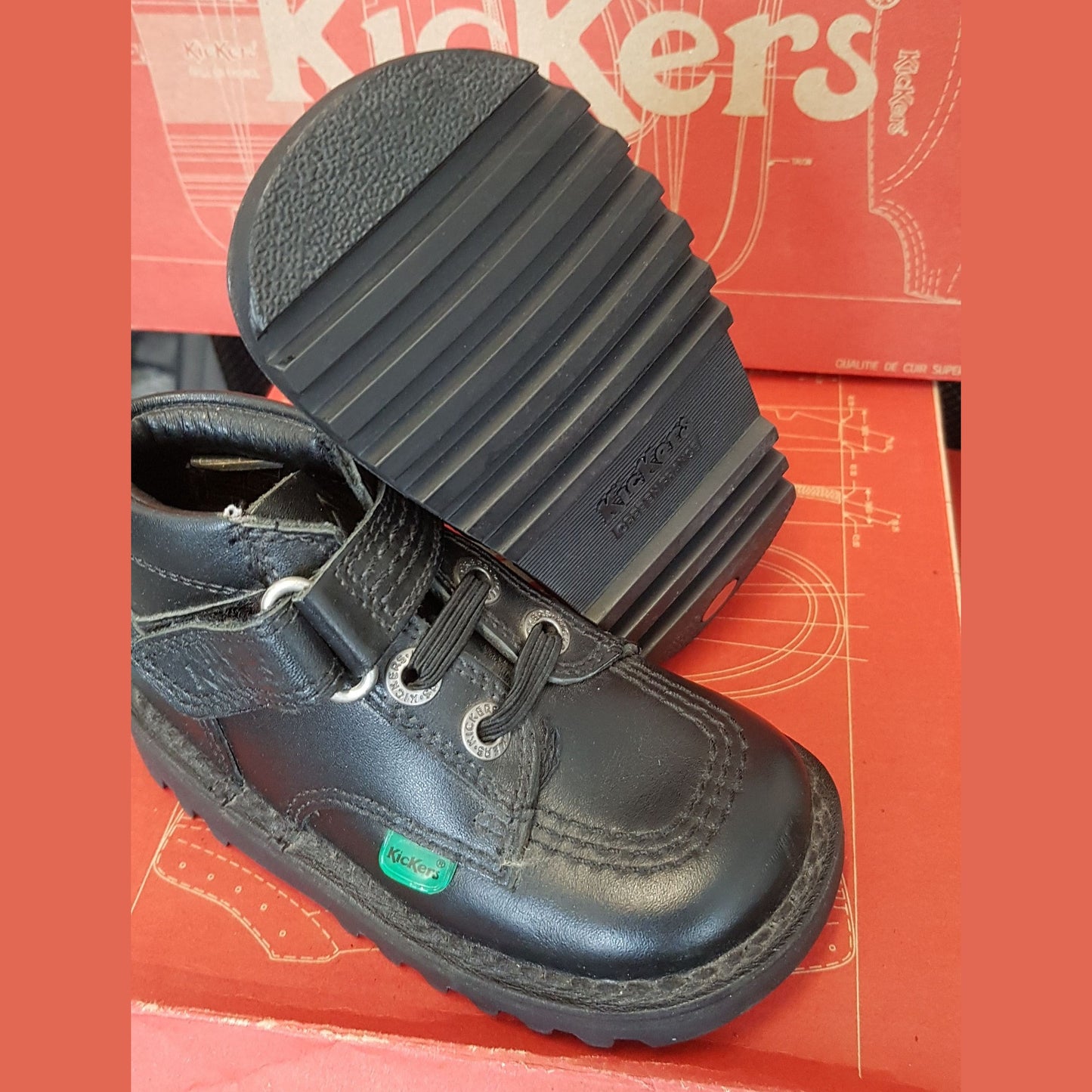 Kickers Kick Quick Black Leather Infants slip on Shoe