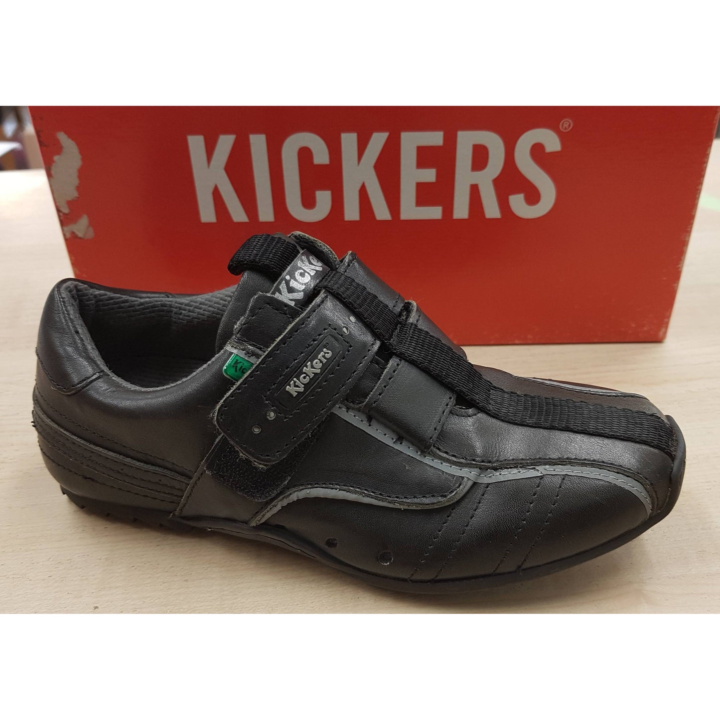 Kickers Zip Black Leather Touch Fastening School Shoe