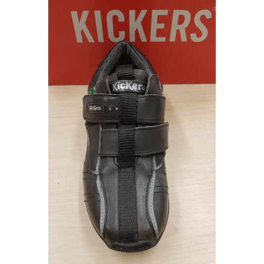 Kickers Zip Black Leather Touch Fastening School Shoe