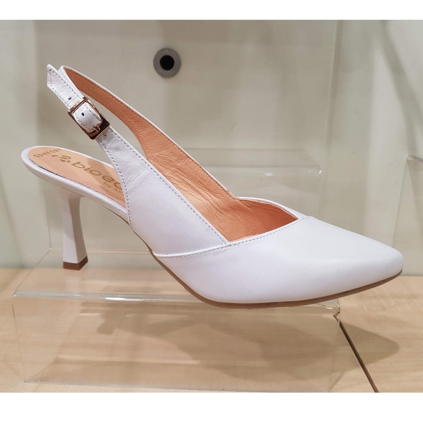 Bioeco 4009 WHITE Leather Closed Toe Slingback Shoes Matching Bags Available