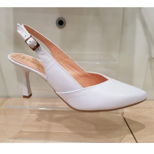 Bioeco 4009 WHITE Leather Closed Toe Slingback Shoes Matching Bags Available