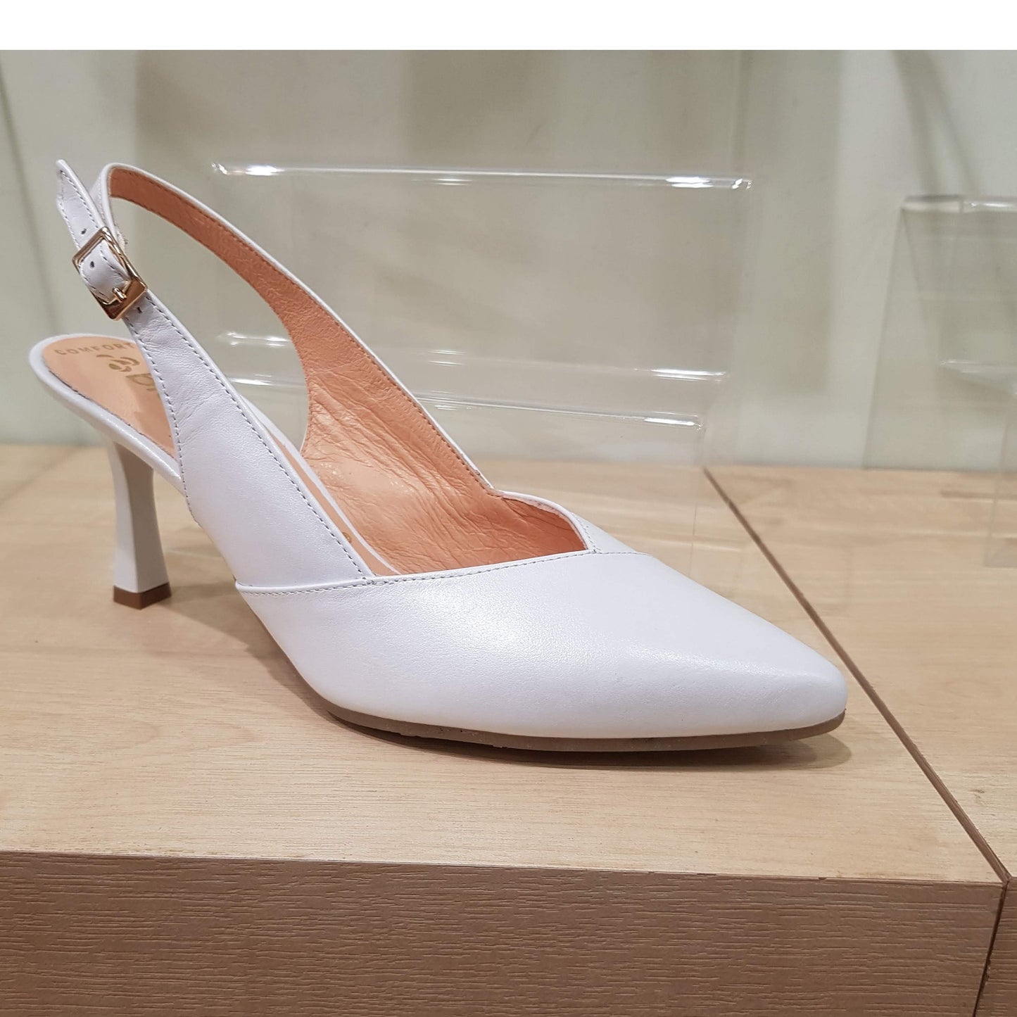 Bioeco 4009 WHITE Leather Closed Toe Slingback Shoes Matching Bags Available
