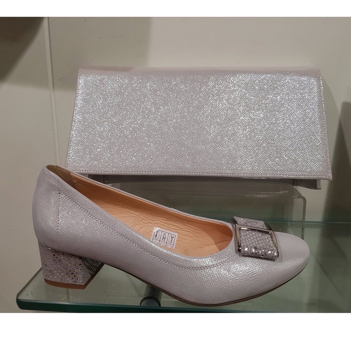 Bioeco 5632 Silver Low Heel occasion shoe matching bag available