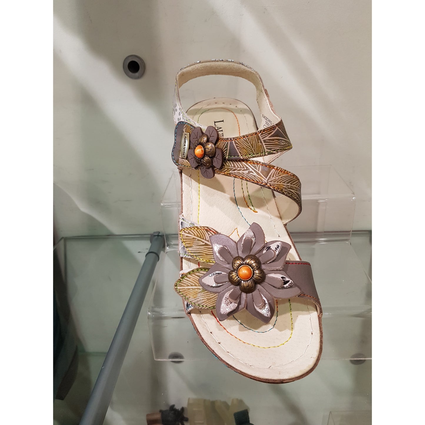 Laura Vita Facscineo 43 Grey Touch Fastening Low Wedge Sandal