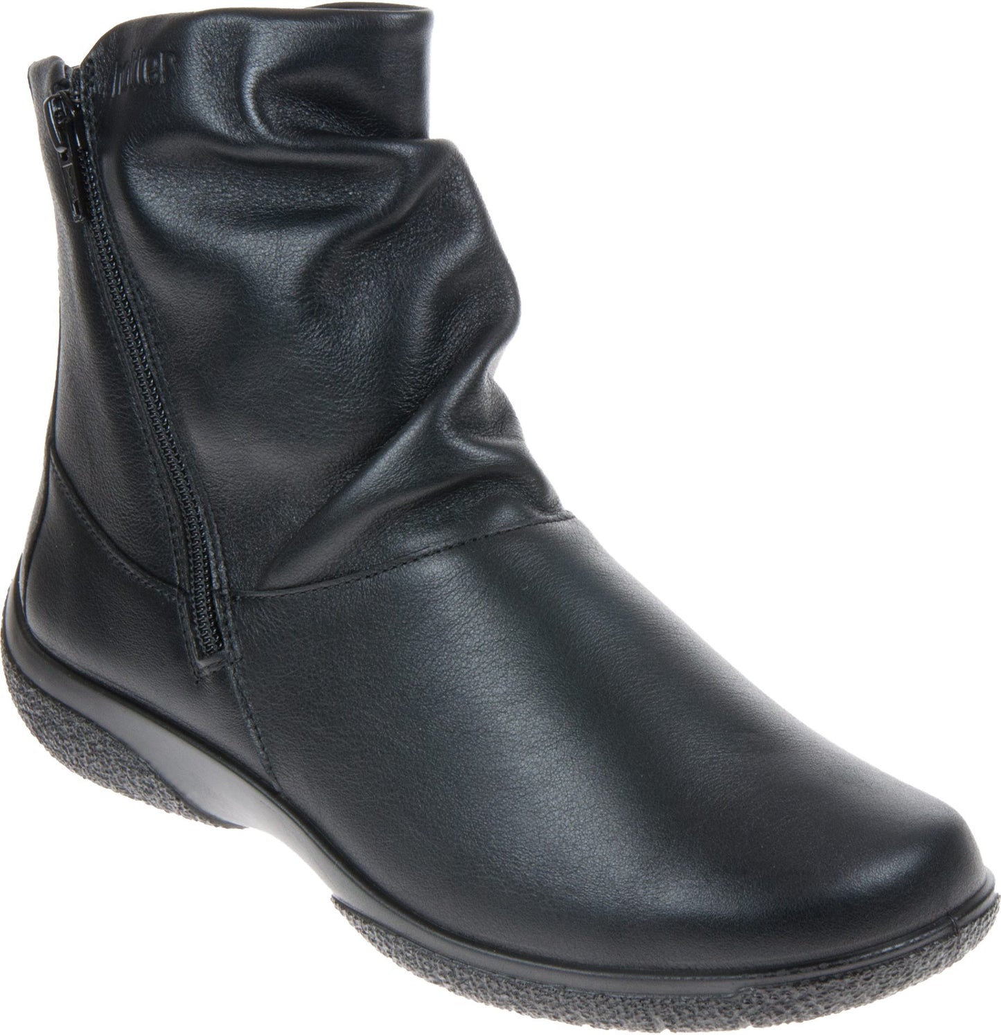 Hotter Boot WHISPER Soft Leather Flat Ankle Boot with twin Zip Wide fitting Black