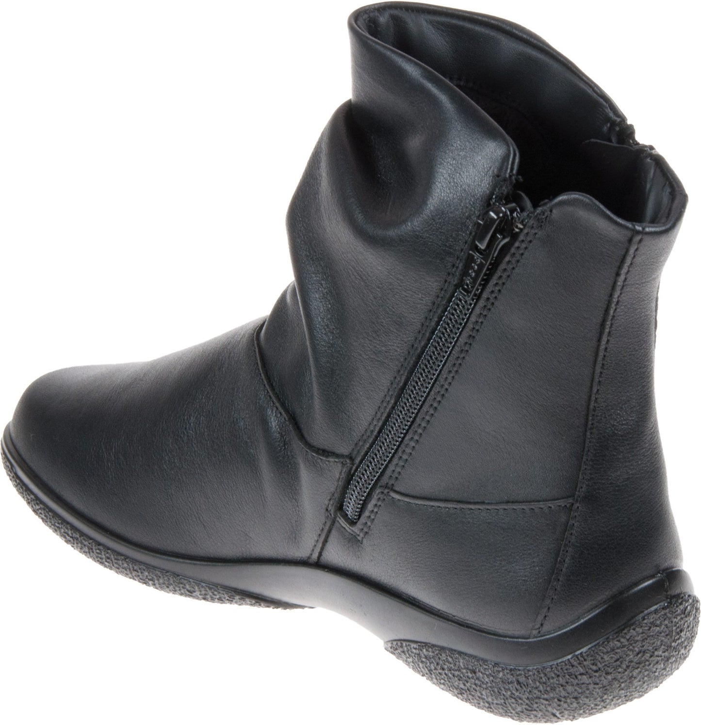 Hotter Boot WHISPER Soft Leather Flat Ankle Boot with twin Zip Wide fitting Black