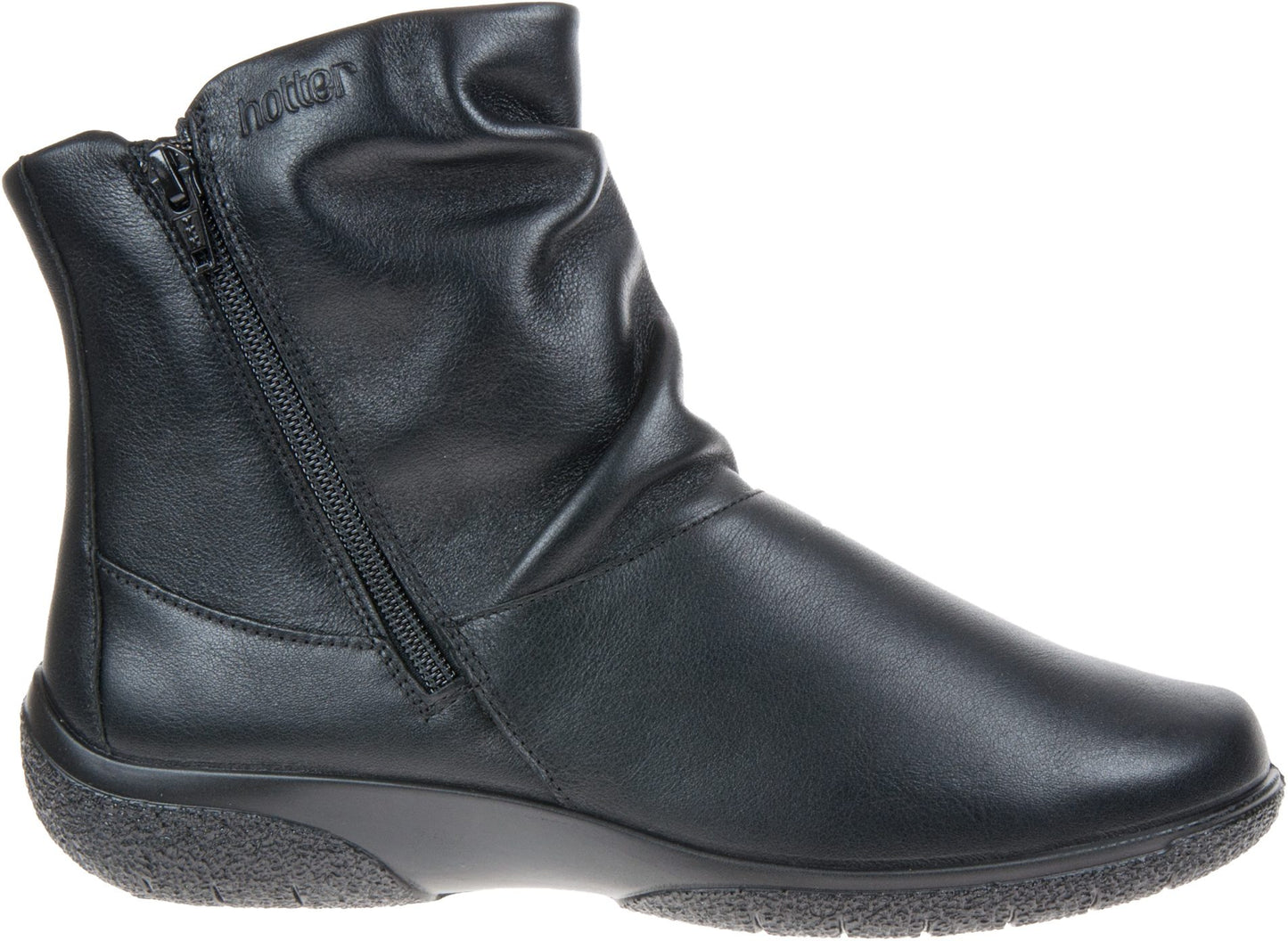 Hotter Boot WHISPER Soft Leather Flat Ankle Boot with twin Zip Wide fitting Black
