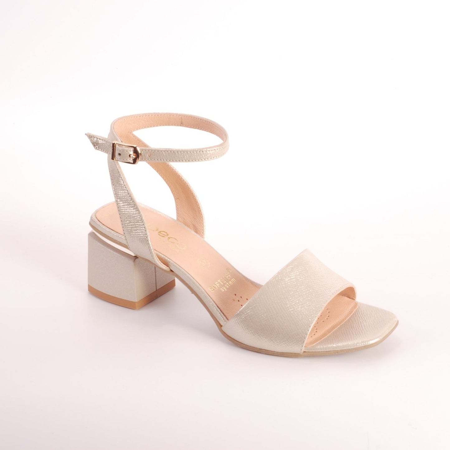 Bioeco 3942 GOLD Block Heel Dress Sandal matching bag available