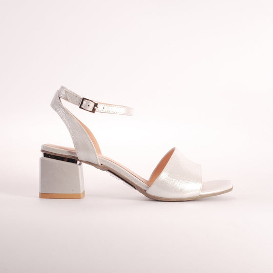 Bioeco 3942 Silver Block Heel Dress Sandal matching bag available