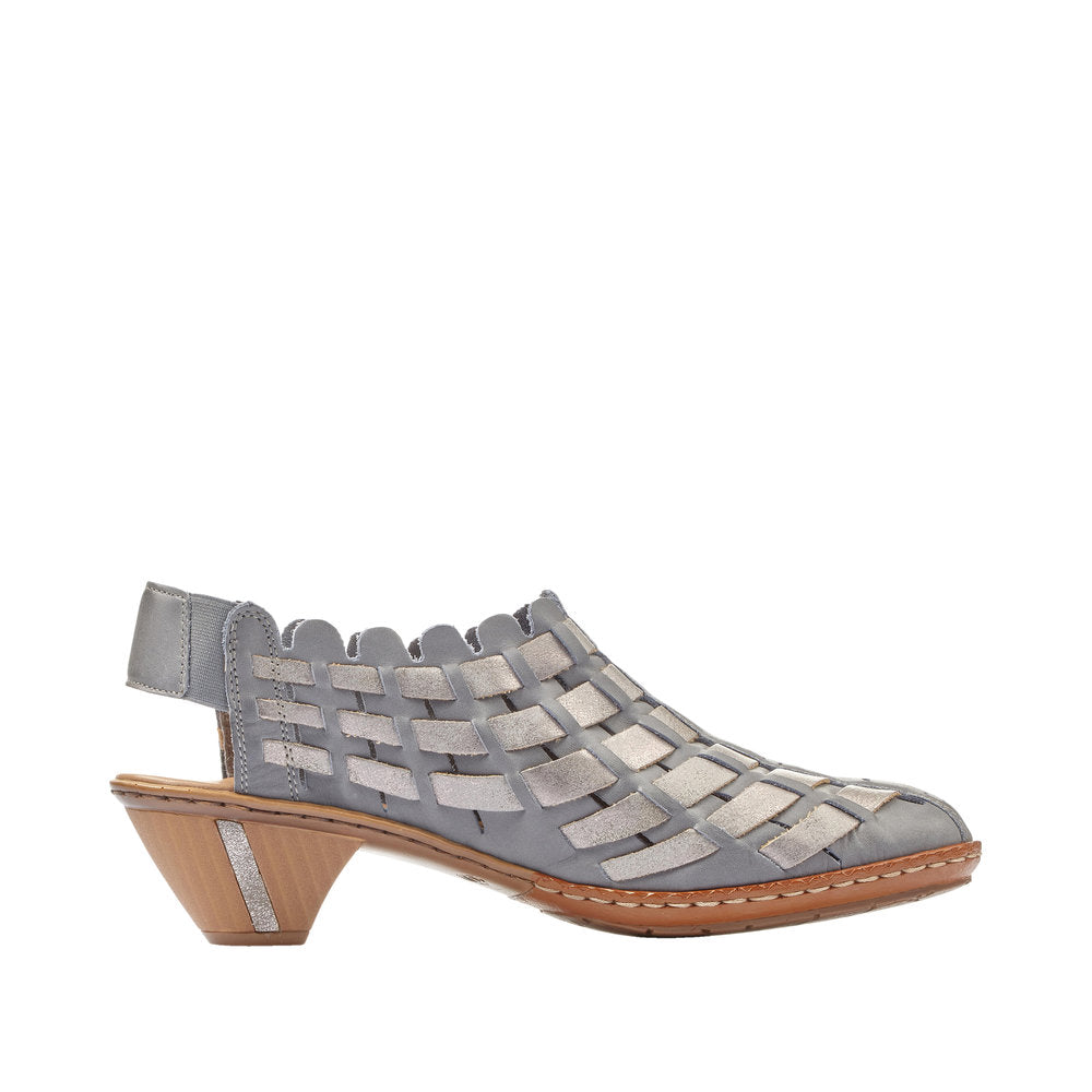 Rieker 46778-22 Ladies Small Heel Sling Blue/ Grey