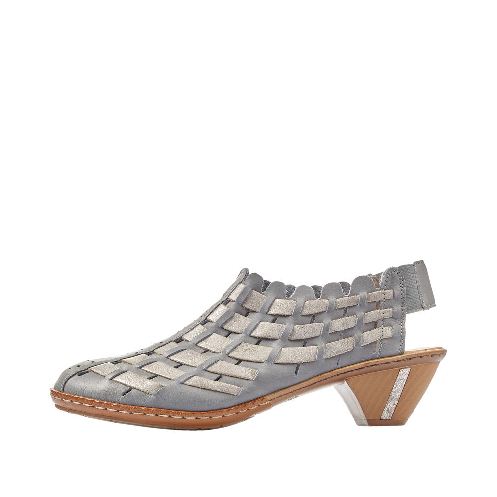 Rieker 46778-22 Ladies Small Heel Sling Blue/ Grey