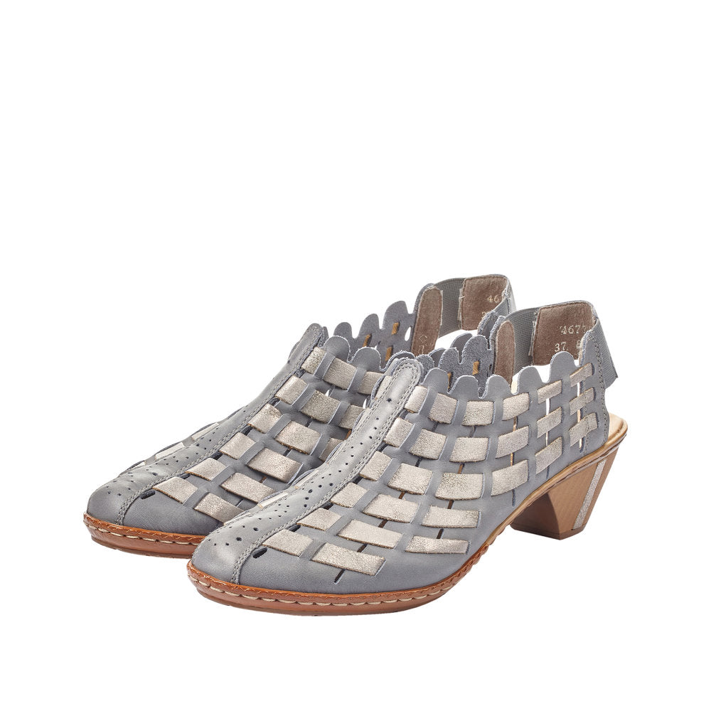 Rieker 46778-22 Ladies Small Heel Sling Blue/ Grey