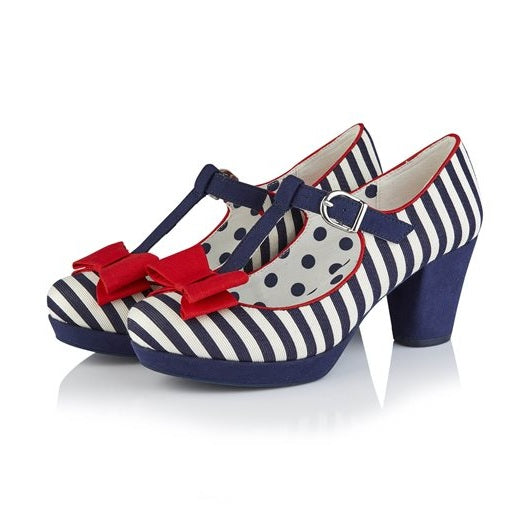 Ruby Shoo COURT SHOE Jazz NAVY STRIPE MATCHING TUNIS BAG AVAILABLE