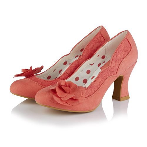 Ruby Shoo COURT SHOE Chrissie CORAL With Flower Trim