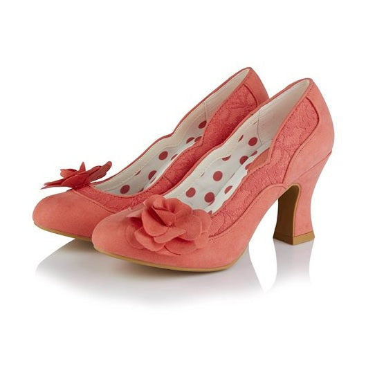 Ruby Shoo COURT SHOE Chrissie CORAL With Flower Trim