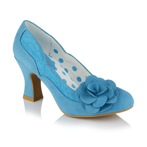 Ruby Shoo COURT SHOE Chrissie TURQUOISE with Lace and Flower Trim