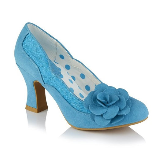 Ruby Shoo COURT SHOE Chrissie TURQUOISE with Lace and Flower Trim