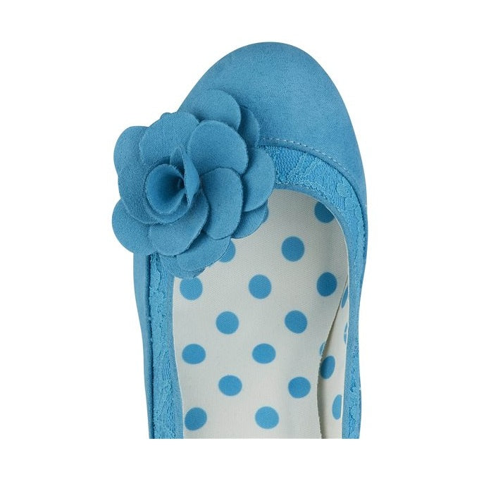 Ruby Shoo COURT SHOE Chrissie TURQUOISE with Lace and Flower Trim