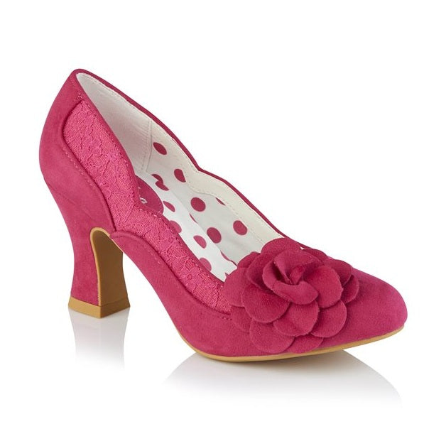 Ruby Shoo COURT SHOE Chrissie FUSCHIA With Lace and Flower Trim
