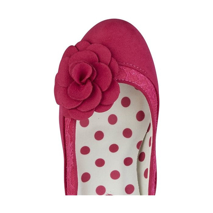 Ruby Shoo COURT SHOE Chrissie FUSCHIA With Lace and Flower Trim